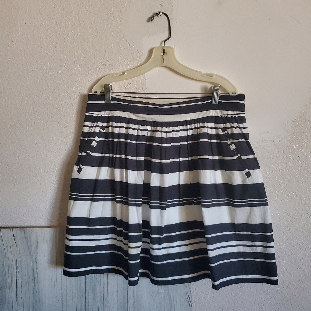 Banana Republic Women's 10 Gathered Black White Striped Skirt Pockets